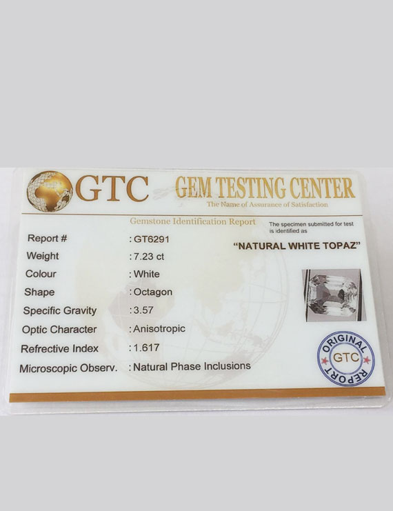 8.03 Ratti (7.23 ct) Natural Certified White Topaz